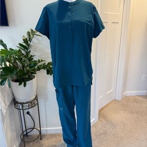 Grey's Anatomy Teal Button-Up Scrub Top